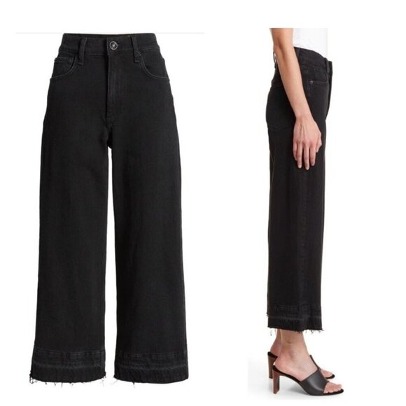 rag & bone Andi High-Rise Wide-Leg Jeans Washed black raw hem women’s 32 anthro - Picture 1 of 15